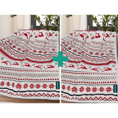 Textilomanie Vianočná biela baránková deka z mikroplyšu Retro Chritmas 160x200 2ks