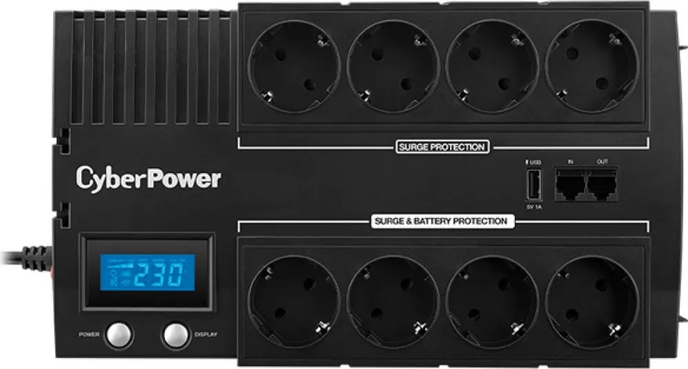 CyberPower Десктоп енергоспестяващ UPS с AVR и LCD дисплей, 1000VA/600W, 8x Schukо (BR1000ELCD)