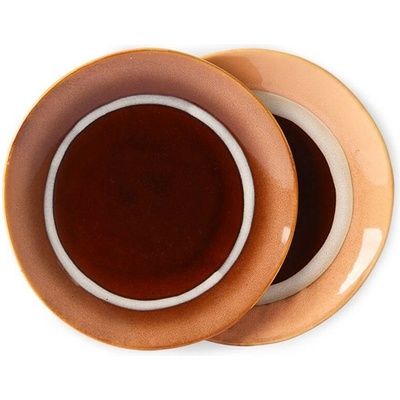 HKLIVING hnedo-broskyňový dezertný tanier 70s moss 2 ks 17,5 x 2cm