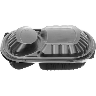 Intertan SA Menu box dvojdielny, čierny s priehľadným viečkom PP, 1050 ml