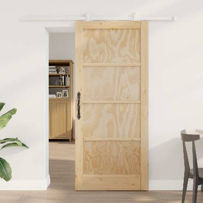 vidaXL Преплъзваща се врата Естествено и бяло 86 x 198, 5 см (3445474)