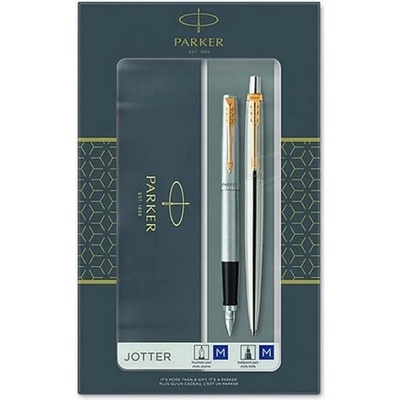 Parker Комплект писалка и химикалка Parker Jotter Stainless Steel GT, син цвят на писане, сребрист (2093257)
