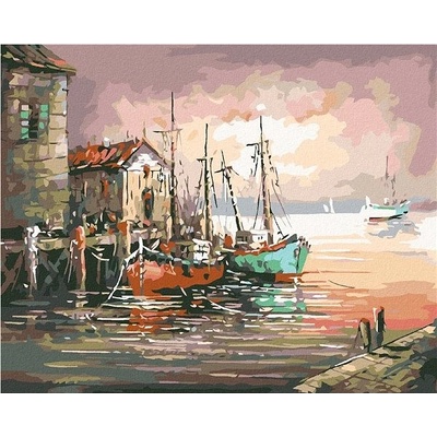 Zuty Malování podle čísel Lodě ve starém přístavišti 50 x 40 cm vypnuté plátno na rám