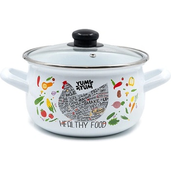 ТЕНДЖЕРА ЕМАЙЛ С КАНТ ТУМБ. СТЪКЛЕН КАПАК4.8Л. happy chicken (105753/9)