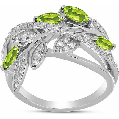 Nefertitis Prsten stříbrný s broušeným olivínem a zirkony 065681 PD