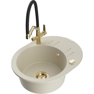 Mexen Kevin градинен мивка с една камера с кухненски батерия Duo, бежов - 6517-69-671701-57-G (6517-69-671701-57-G)