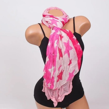 Image 1 of Нежен шал в розово и бяло със звезди