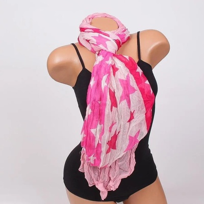 Нежен шал в розово и бяло със звезди