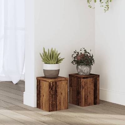 vidaXL Стойки за растения 2 бр старо дърво 15x15x20 см инженерно дърво (852895)