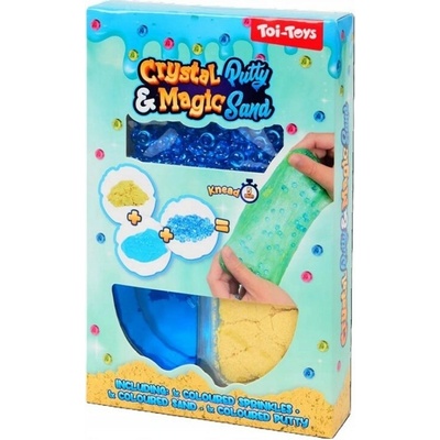 Sliz Crystal Putty a Magic Sand modrý a žlutý