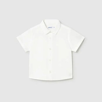 MAYORAL Риза къс ръкав лен класическа яка Бял цвят за бебе момче Mayoral