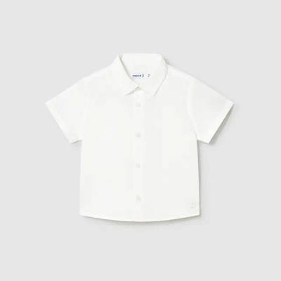 MAYORAL Риза къс ръкав лен класическа яка Бял цвят за бебе момче Mayoral