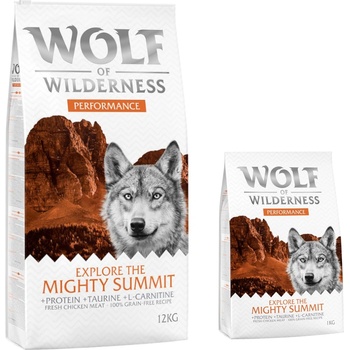 Wolf of Wilderness 12 + 2 подарък! 14 кг Wolf of Wilderness суха храна - Xplore The Mighty Summit Performance с пилешко
