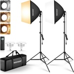 NEEWER 24"x24" softbox lighting kit with tripod stands, pack of 2, 45W two-tone 2.4G LED bulbs, 10 channels, 2900K-7000K, 1400Lux/m, CRI95, 20m remote control, photography continuous light kit, NK103 - 10105