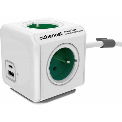 Cubenest PowerCube Extended USB A+C PD 20 W, 1, 5m, White-Green, 3 rozbočka, 1x USB, 1x USB-C 6974699970996
