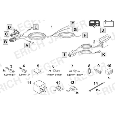Doplňková sada pro trvalé (+30) a spínané plus (+15) pro 13pinové elektroinstalace