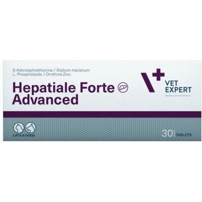 VetExpert Hepatiale Advanced - хранителна добавка за кучета и котки, за подпомагане на чернодробната функция в случаите на чернодробна недостатъчност, заболявания на черния дроб и отравяния, 30 таблетки, Vet Expert - Полша