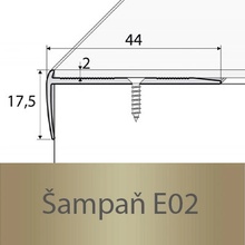 Profil Team Schodová hrana stříbro E01 1,2 m 2mm 44x17,5mm
