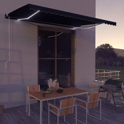 Greatstore Ručně zatahovací markýza s LED světlem 500 x 300 cm antracitová