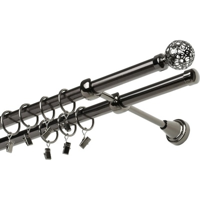 OK-GarnýžeCZ - Garnýž kovová dvouřadá 19mm Koule retro onyx 130 cm do stěny / kroužky s žabkou