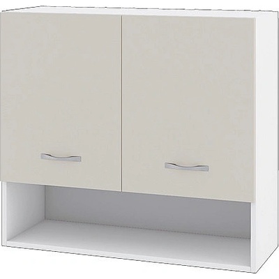 ИРИМ Горен шкаф с две врати и ниша Сити БС-8 бяло гладко / сатен 80 см