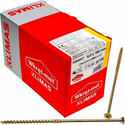 Klimas Wkret-met Wkret-Met TX 6,0x180mm 100ks Stavebná skrutka so zápustnou hlavou pre drevené konštrukcie