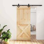 vidaXL Преплъзваща се врата 85 x 210 cm Естествено и черно (3445075)
