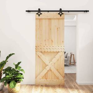 vidaXL Преплъзваща се врата 85 x 210 cm Естествено и черно (3445075)