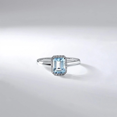 Lillian Vassago Prsten s modrým topazem a brilianty bílé zlato LLV59 DR111WBT