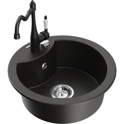 Mexen Diego гранитна мивка с 1 корито и кухненски смесител Carla, черен/златен металик - 6512-75-670700-70 (6512-75-670700-70)