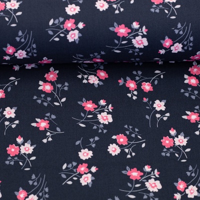 SWAFING Bavlněná látka Floral Romance kvítky na temně modré