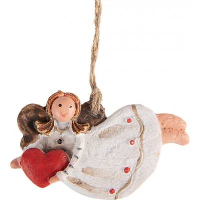 Clayre & Eef Bílá plastová vánoční ozdoba anděl – 7x1x5 cm