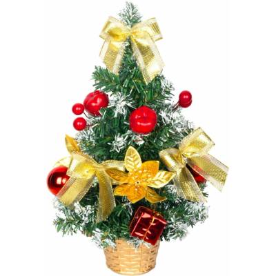 Stromček MagicHome Vianoce, ozdobený, zlato-červený, 30 cm