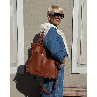 Vera pelle Mazzini Marco Camel kožená shopper kabelka