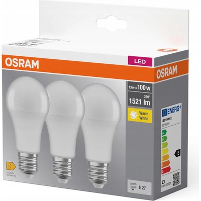 Osram 3PAK LED žiarovka LED E27 A60 14W 100W 1521lm 2700K teplá biela 360°