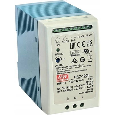 Vyrovnávací impulsní napájecí zdroj na DIN Mean Well DRC-100B 100W 27,6V 2,25A