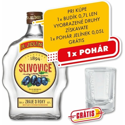 Rudolf Jelínek Slivovice biela budík 50% 0,7 l (čistá fľaša)