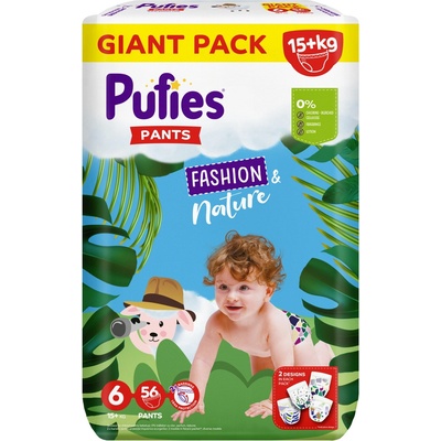 pufies Пелени гащи Pufies Fashion & Nature - Extra Large, размер 6, 15+ kg, Giant pack, 56 броя (54000157)