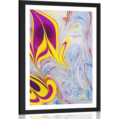Plakát s paspartou abstrakce ve stylu Ebru - 30x45 black