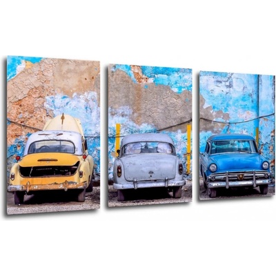 Impresi Obraz Stará modrá auta - 120 x 60 cm (3 dielný)