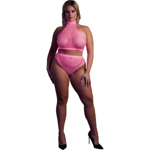 Ouch! Поло и бикини с висока талия - Plus Size - Неоново розово