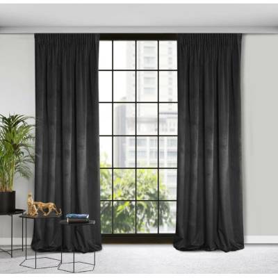 Eurofirany Designová závěs Rosa z jemného sametu - 135x300 cm - černý uchycení řasící páska