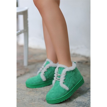 Erbil Shoes Дамски велурени боти с връзки - Зелени #407969 (407969_Зелен)