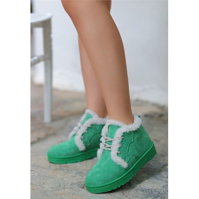 Erbil Shoes Дамски велурени боти с връзки - Зелени #407969 (407969_Зелен)