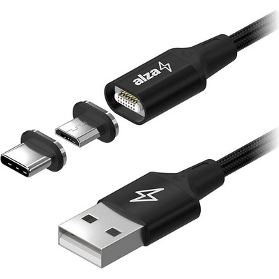 AlzaPower APW-CBMG30020B MagCore 2in1 USB-A to Micro USB/USB-C, 60W, 2m, černý