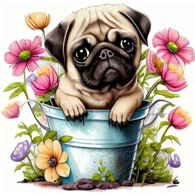 Кученце в кофа с цветя 20/20см