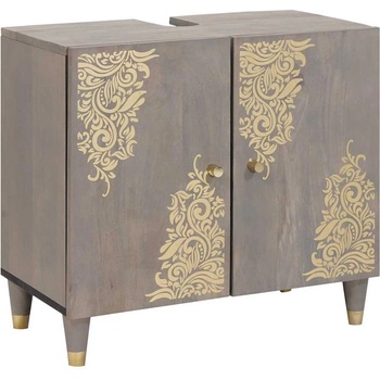 vidaXL Шкаф за мивка с врата Сив 62 x 33 x 58 см Солидно мангово дърво (4018791)