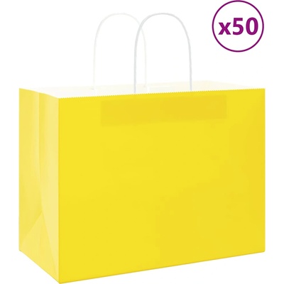 vidaXL Хартиени торбички 50 бр с дръжки жълти 32x17x25 см (4101775)