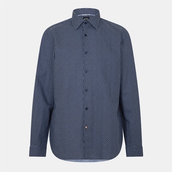 HUGO BOSS Men's HBB CHAL Kent Patterned Short-Sleeve Shirt - Dark Blue 404