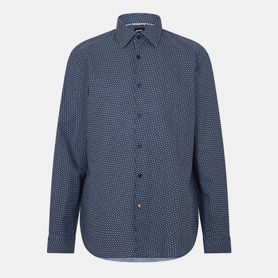 HUGO BOSS Men's HBB CHAL Kent Patterned Short-Sleeve Shirt - Dark Blue 404